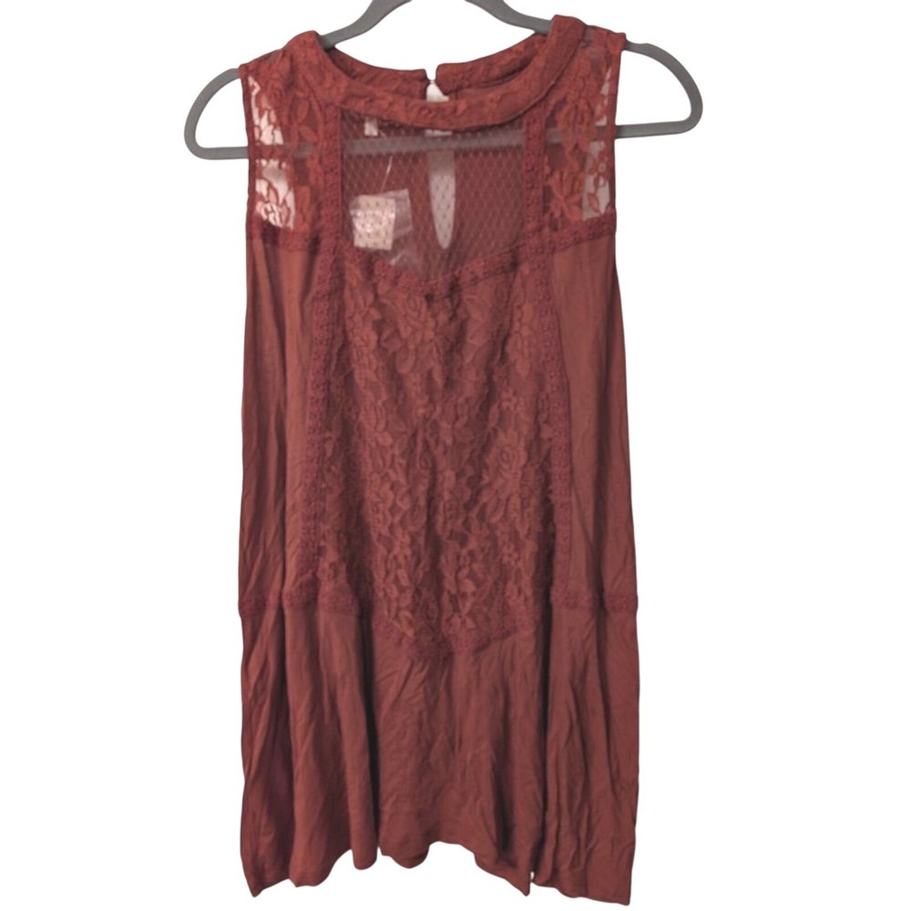 Maurices Tank Top Plus Size 1 1X Rust Orange Brown Lacy‎ Babydoll Shirt NEW NWT